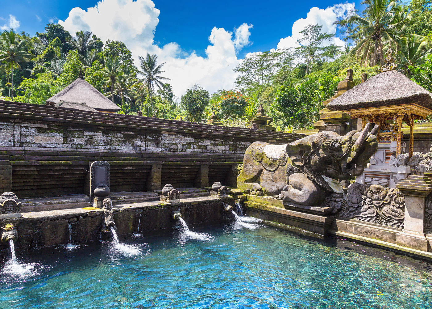 Pool holy water in Pura Tirta Empul Temple on Bali, Indonesia